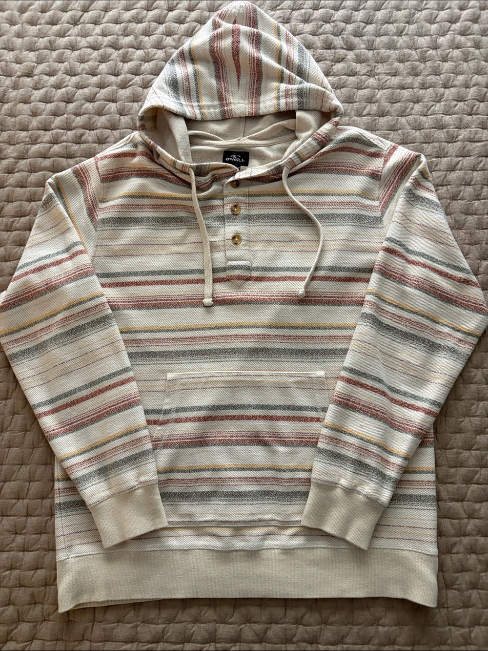 O’Neil Striped Hooded Pullover Cream with Multi-Color Stripes